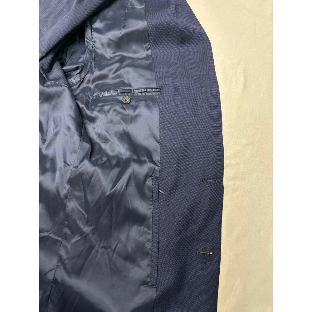 Jos A Bank Traveler Slim Fit Blazer Navy Blue Wool Blend Sport Coat Mens 42 Long